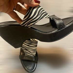 Naturalizer Black Zebra Wedge Sandals
